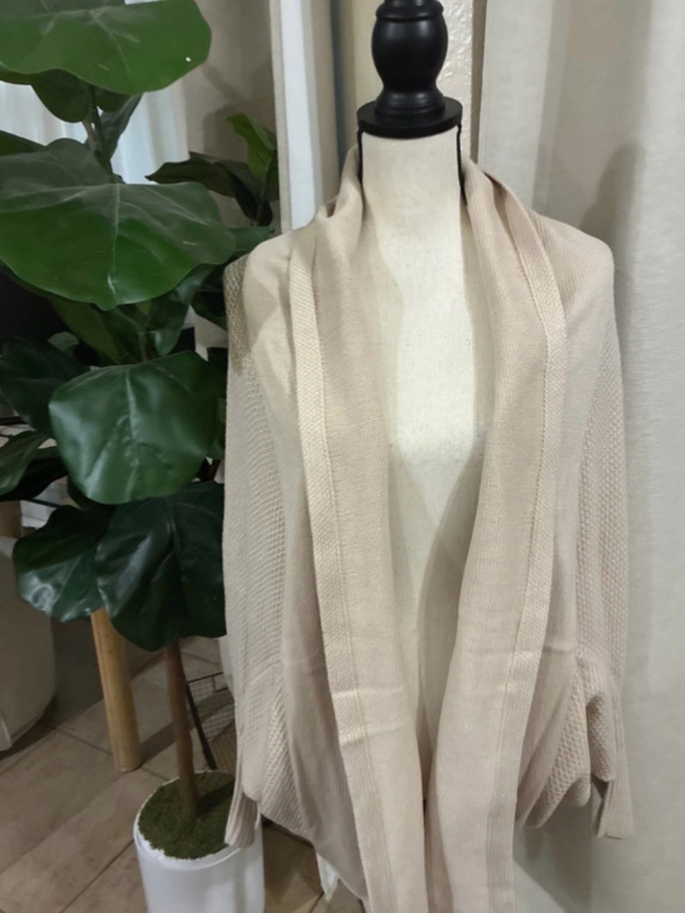 Beige Open-Front Women's Sweater Cardigan